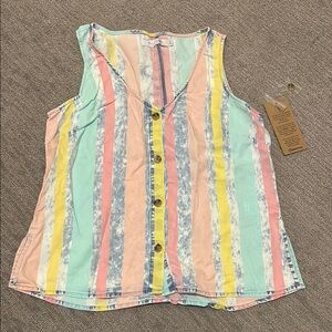 Colorful Striped Button-Up Tank Top
